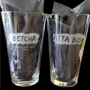 Set of Two Clear Pint Glasses with Fun Text